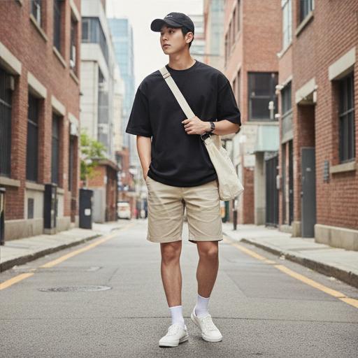 검정색 오버핏 티셔츠: 모던한 시티 보이 룩