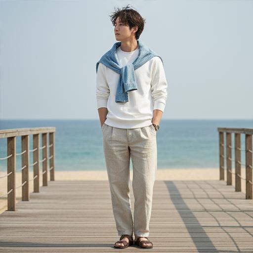 화이트 맨투맨: 센스 있는 주말 나들이 룩