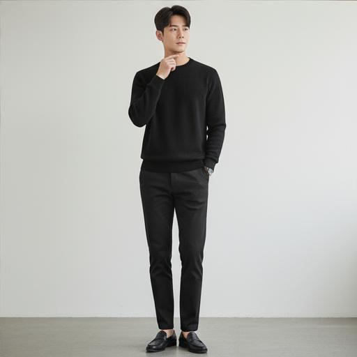 라운드넥/V넥 니트와 블랙/차콜 팬츠: 비즈니스 캐주얼