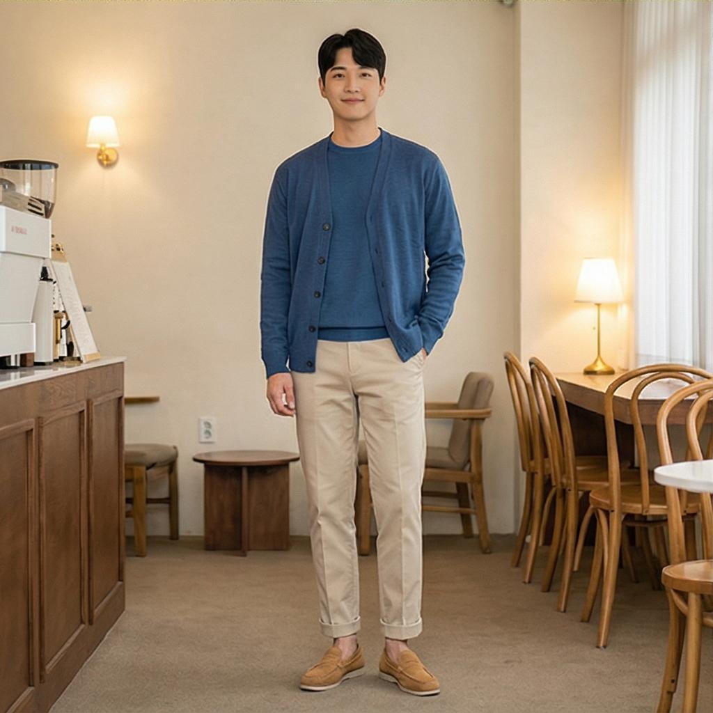 베이지색 치노 팬츠: 부드러운 데이트 룩