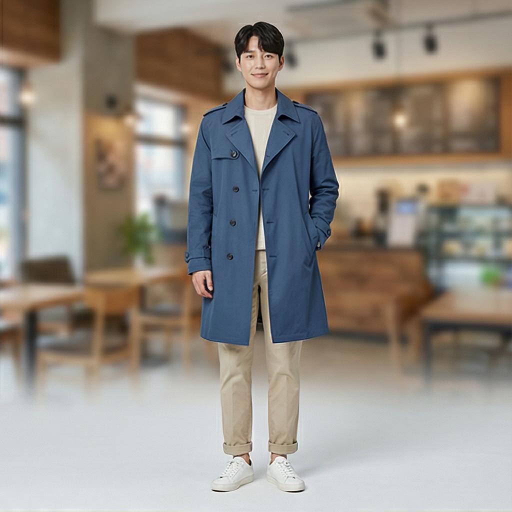 베이지색 치노 팬츠: 편안한 주말 나들이 분위기