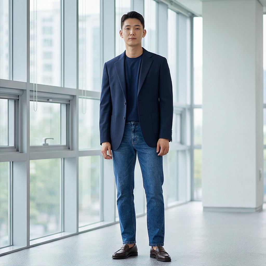 네이비 블레이저: 세련된 비즈니스 캐주얼룩
