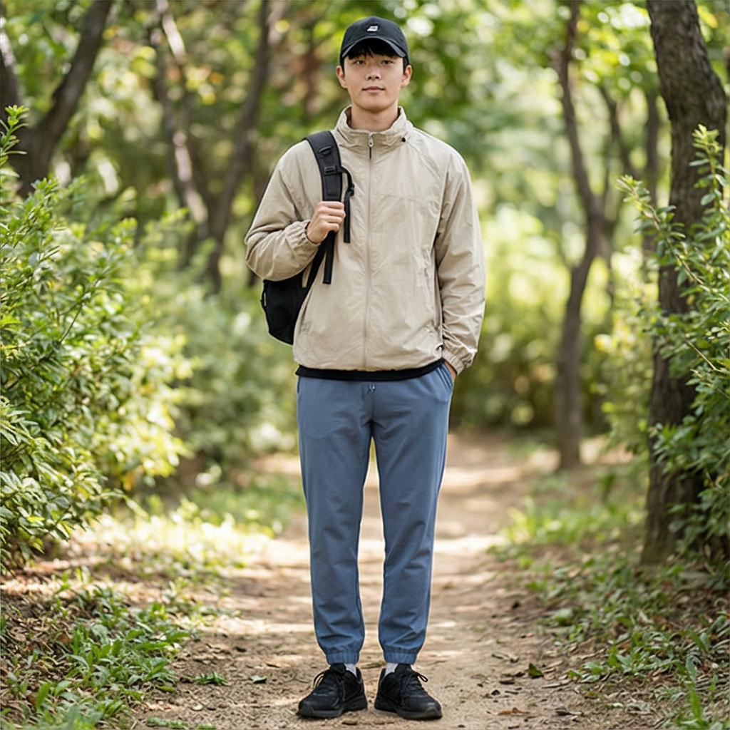 베이지색 바람막이: 활동적인 산책 및 운동 스타일