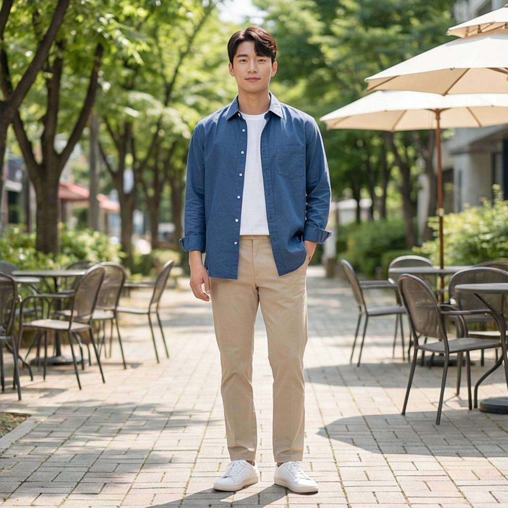 베이지 치노 팬츠: 편안한 데이트 룩