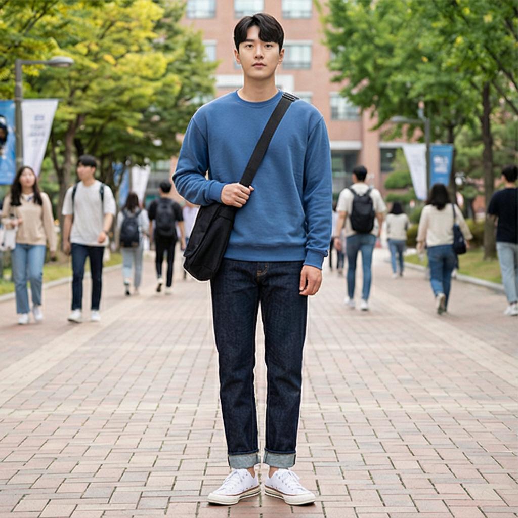 진청 데님 팬츠: 세련된 톤온톤 스타일