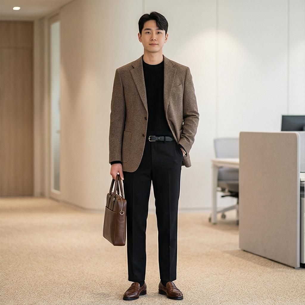 검정색 목폴라와 슬랙스: 차분하고 고급스러운 비즈니스 캐주얼 스타일