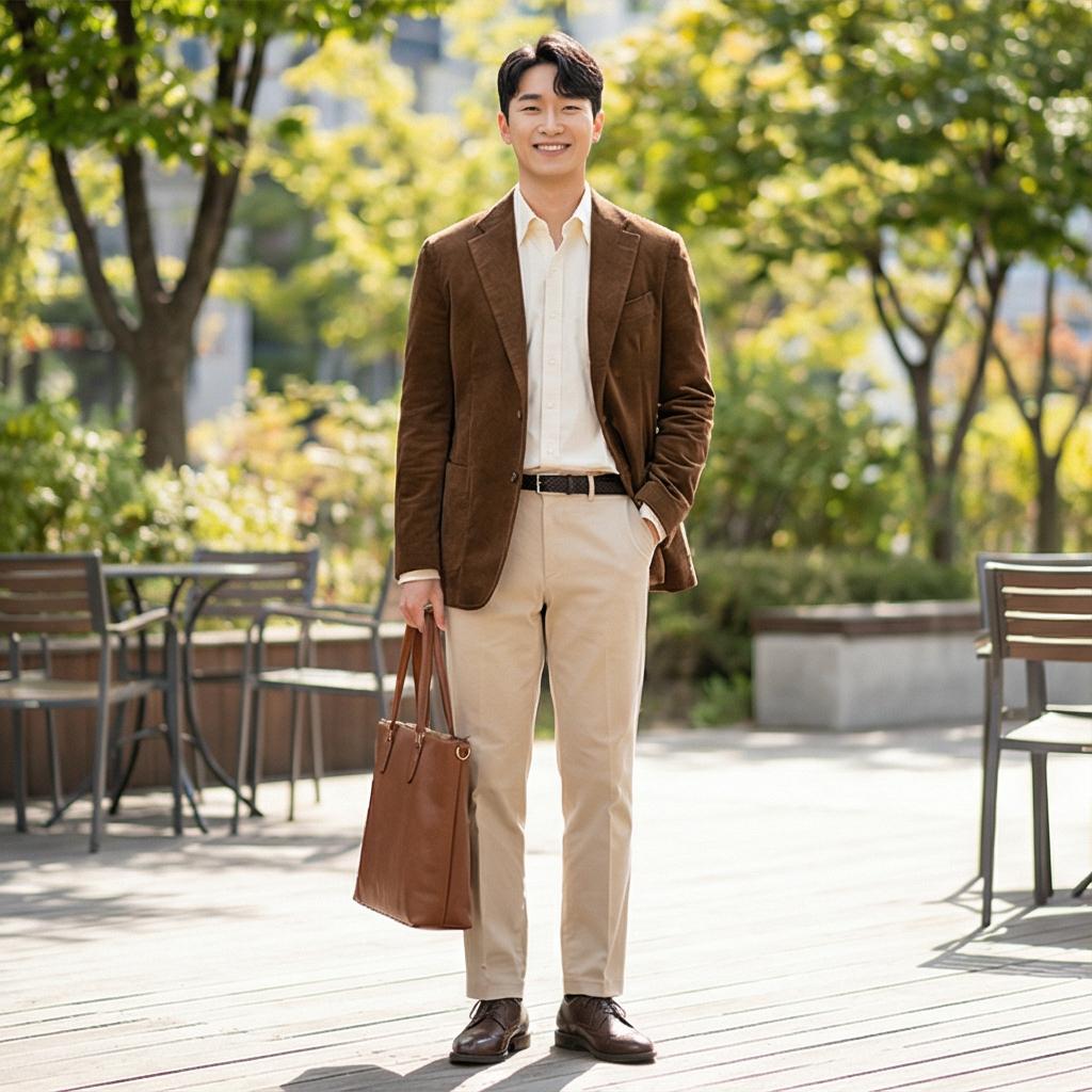 베이지색 면바지와 셔츠: 부드러운 톤온톤 데이트룩