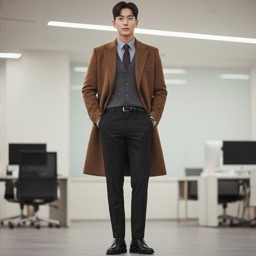 톤 다운 블루 셔츠 & 가디건: 세련된 비즈니스 캐주얼룩