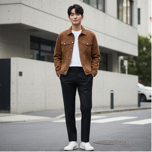 흰색 티셔츠 & 검정 슬랙스: 깔끔한 남친룩