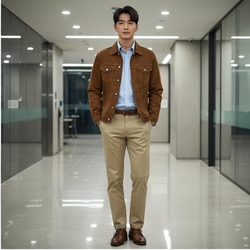 옥스포드 셔츠 & 베이지 치노팬츠: 단정한 비즈니스 캐주얼룩