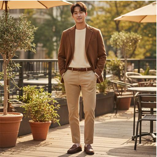 베이지색 면바지(치노 팬츠): 톤온톤 나들이룩