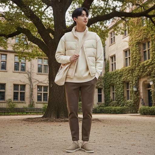 아이보리 패딩 조끼: 따뜻하고 포근한 캠퍼스 룩