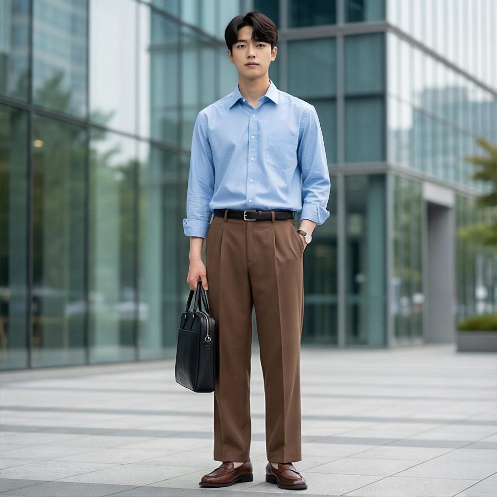 하늘색 셔츠: 세련된 비즈니스 캐주얼룩