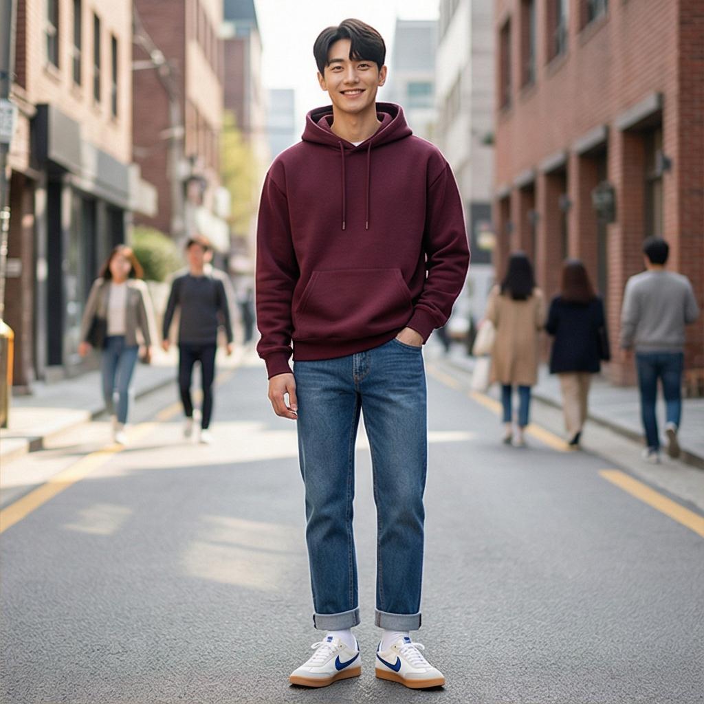 중청 데님 팬츠: 경쾌한 주말 나들이룩