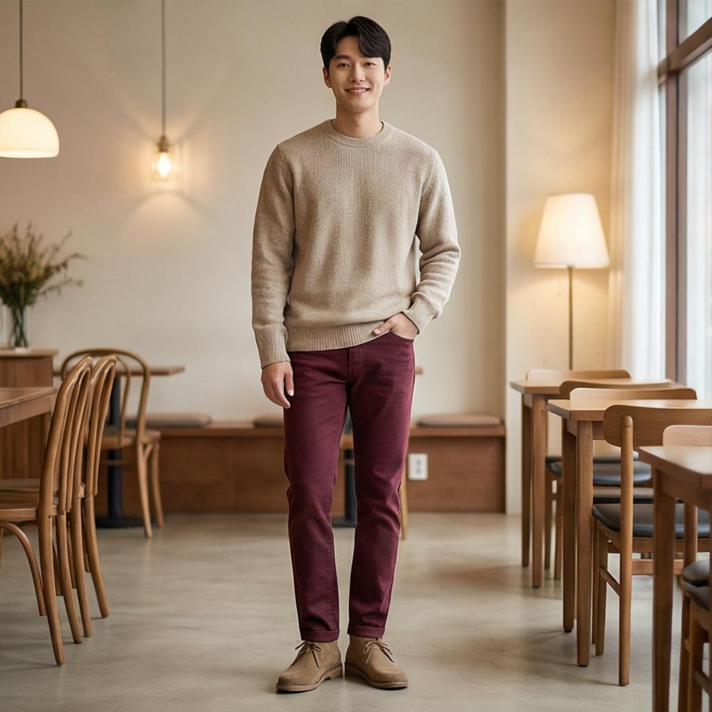 베이지 니트 & 가디건: 부드러운 인상의 데이트 스타일