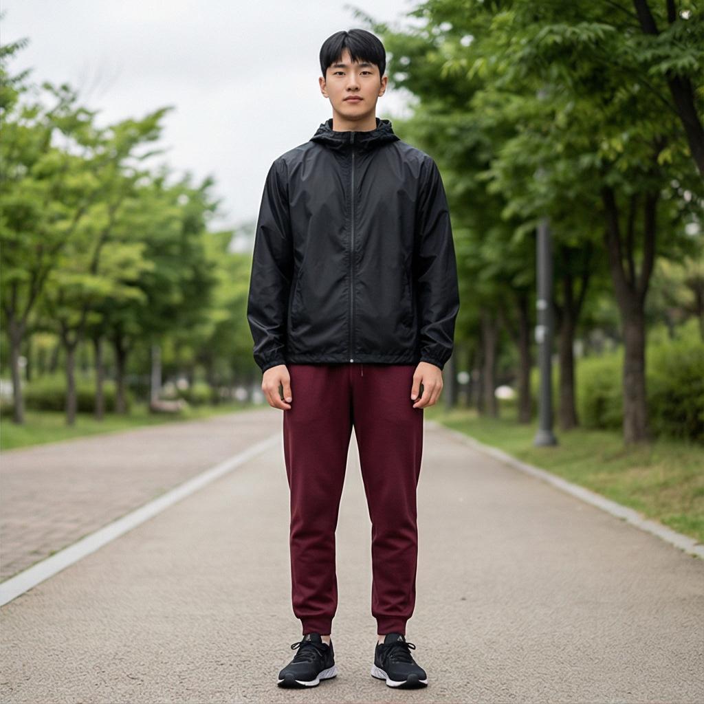 검정색 바람막이 자켓: 스포티한 애슬레저 룩