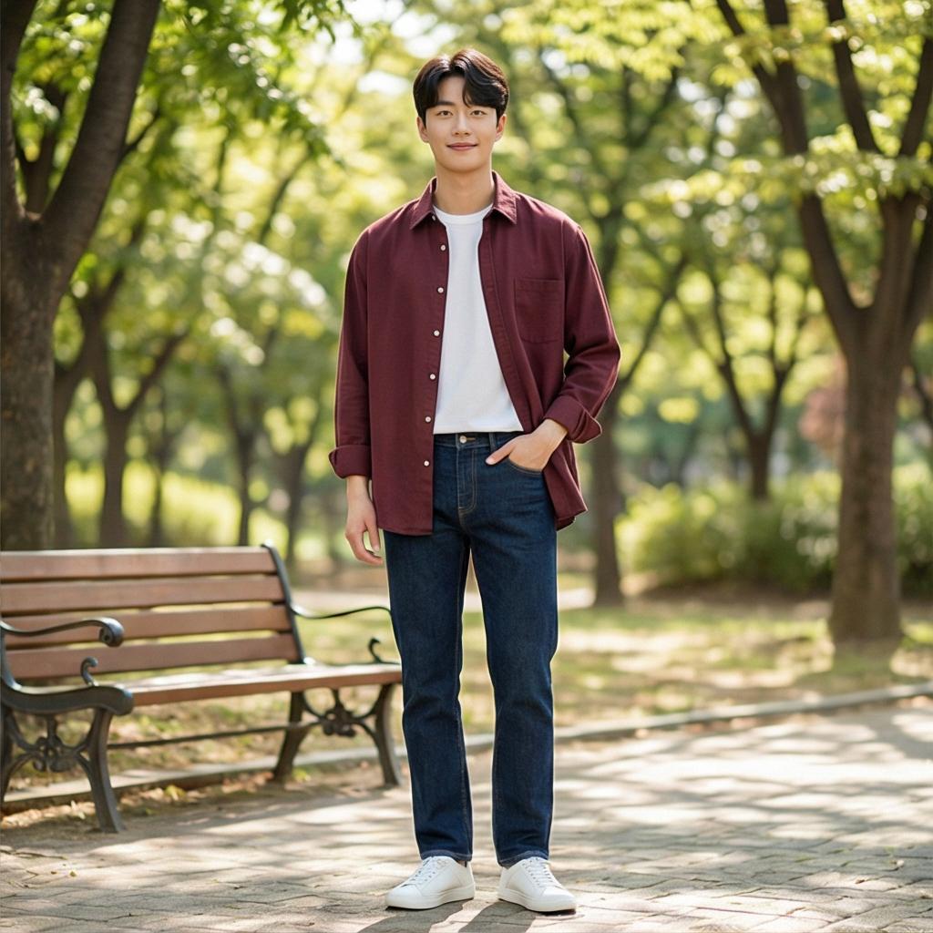 진청 데님 팬츠: 편안한 주말 나들이 스타일