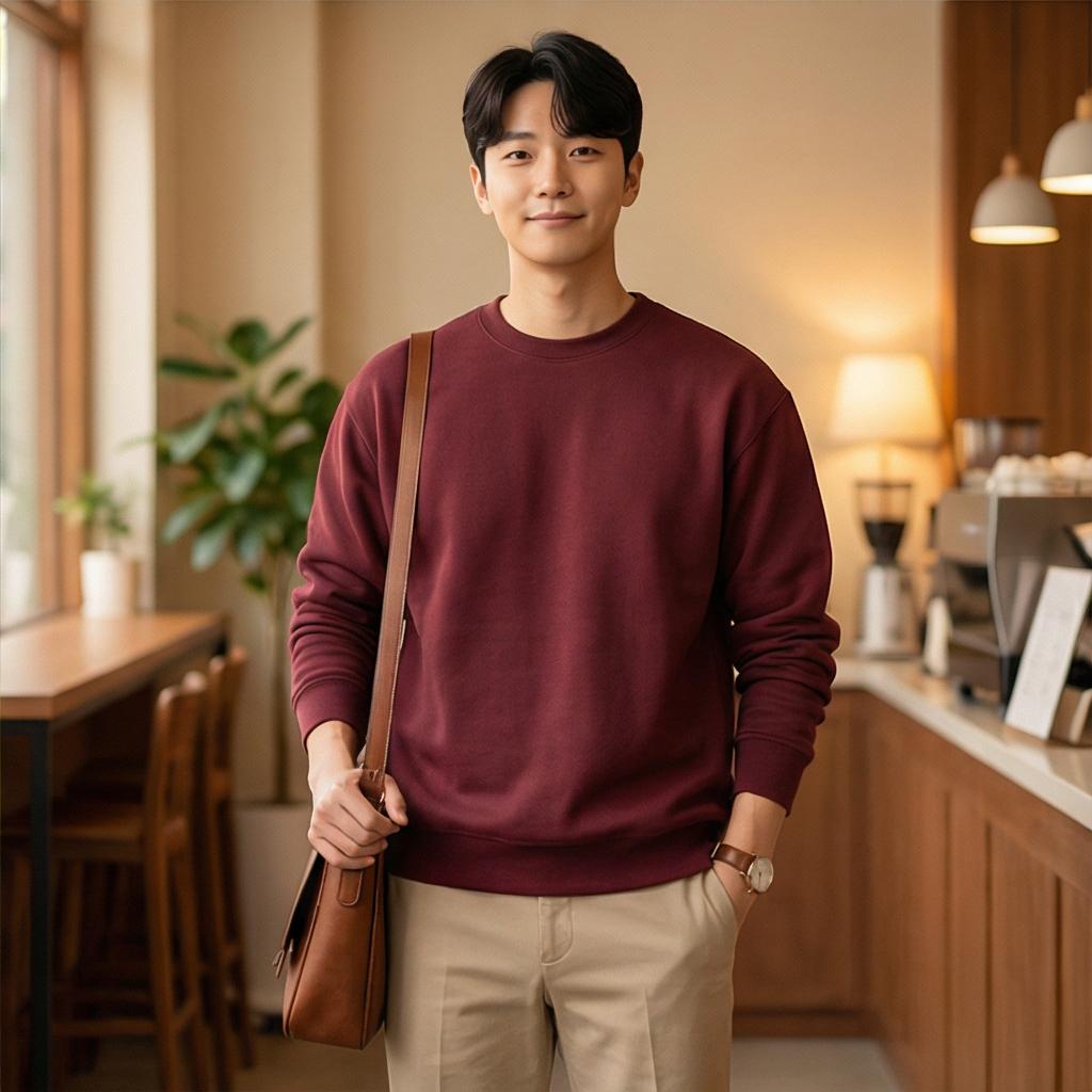 베이지 치노 팬츠: 부드러운 무드의 데이트룩