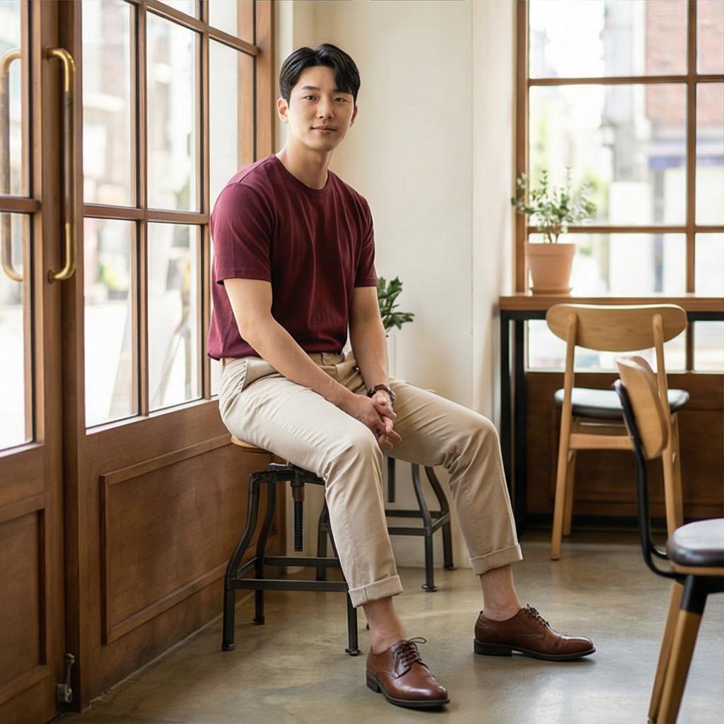 베이지 면바지: 부드러운 인상의 데이트 스타일