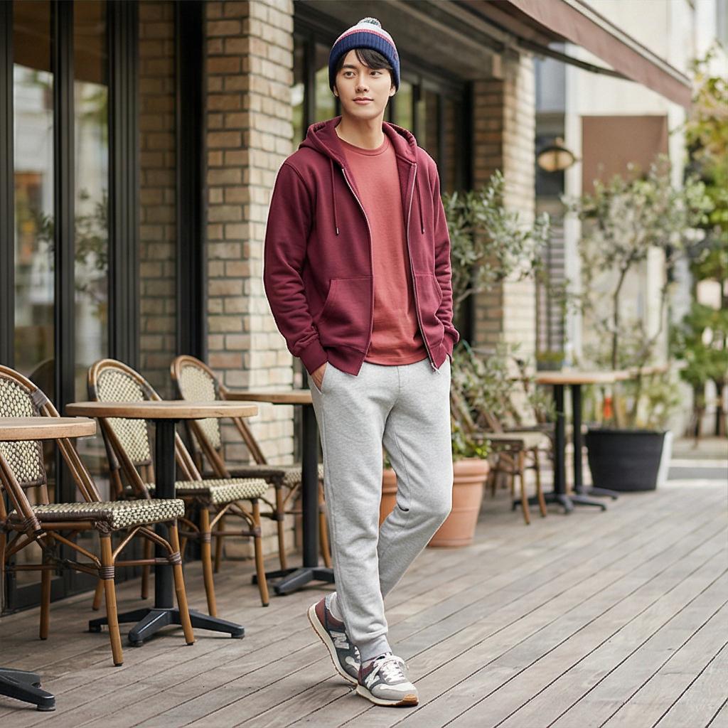 회색 조거 팬츠: 활동성 좋은 마실 룩