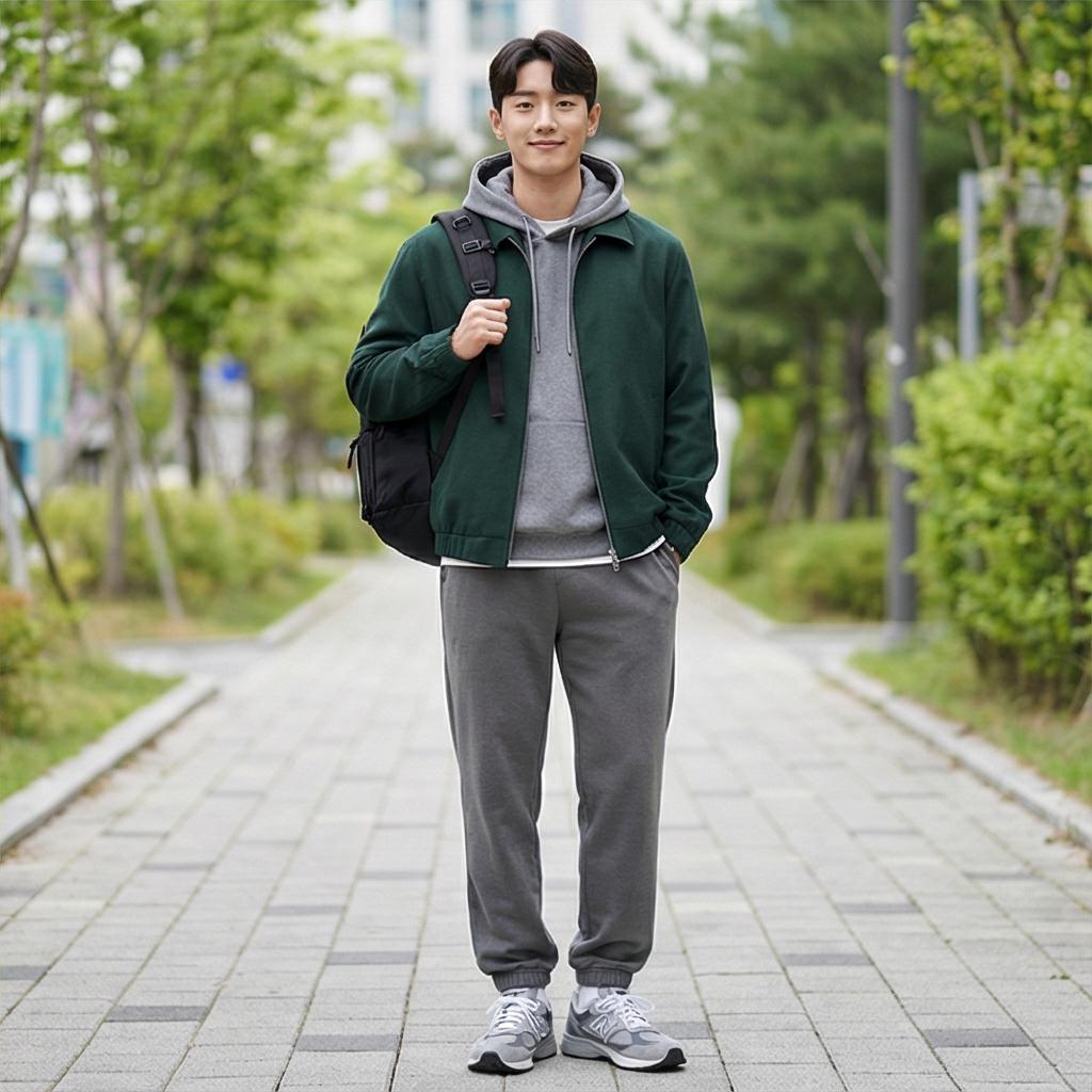 회색 후드티: 캐주얼한 레이어드 룩