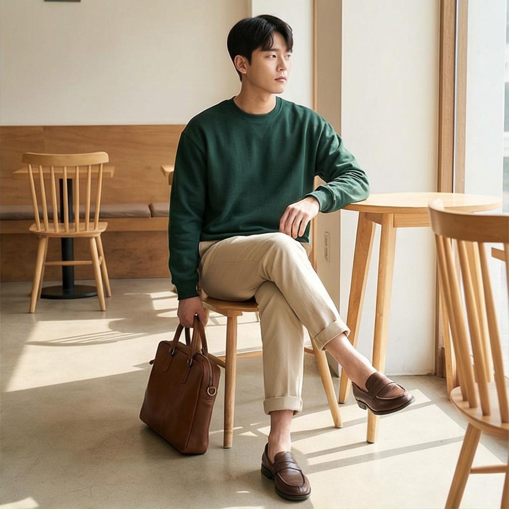 베이지색 면바지: 부드럽고 단정한 분위기