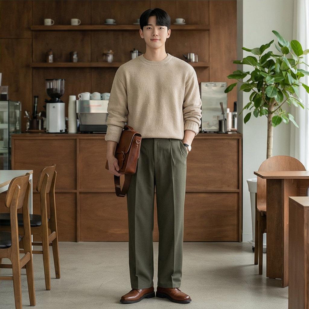 베이지색 니트: 부드러운 가을 데이트룩