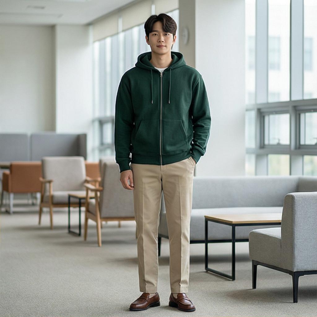 베이지 치노 팬츠: 단정한 비즈니스 캐주얼 스타일