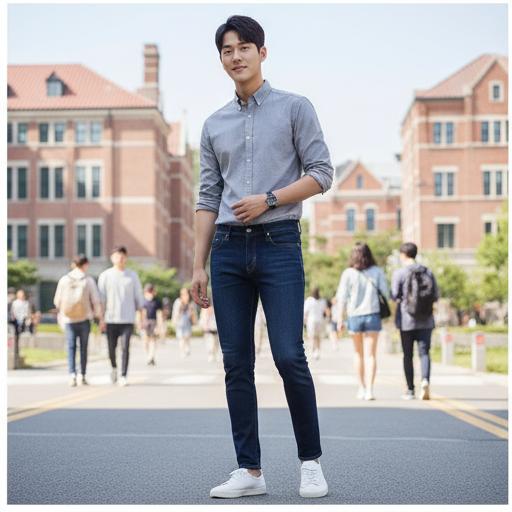 네이비 진: 캐주얼한 캠퍼스룩