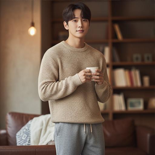 베이지 니트와 흰 운동화: 부드러운 겨울 인상