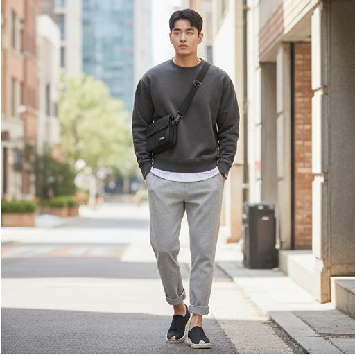 조거 팬츠와 편안한 슬릿 슈즈: 활동적인 캠퍼스룩