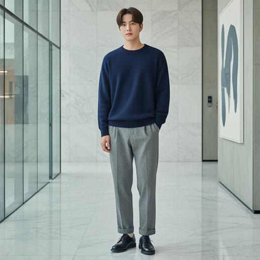 네이비 니트: 지적인 비즈니스 캐주얼 스타일