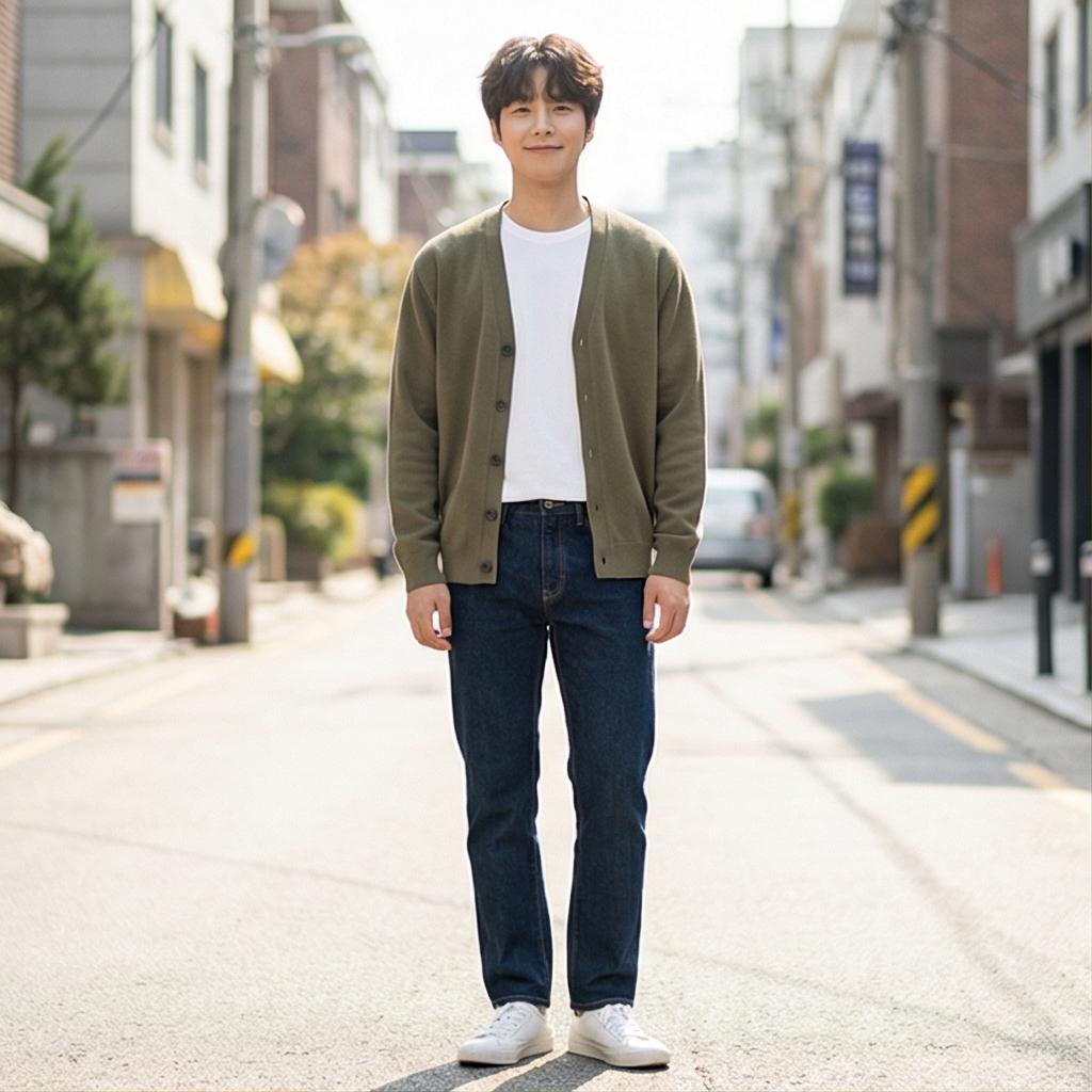 흰색 티셔츠와 청바지: 자연스러운 데일리룩