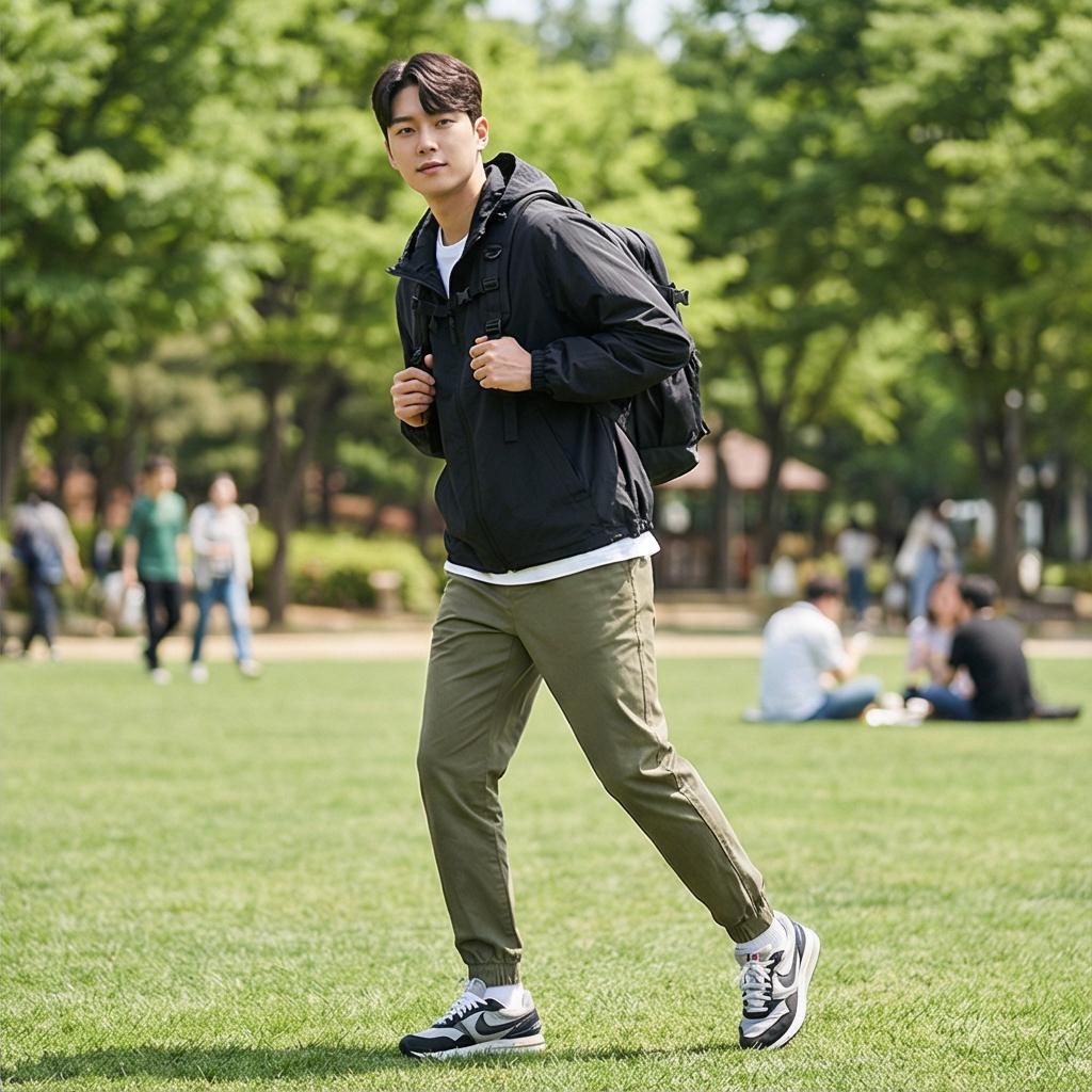 검은색 윈드브레이커: 활동적인 애슬레저 스타일