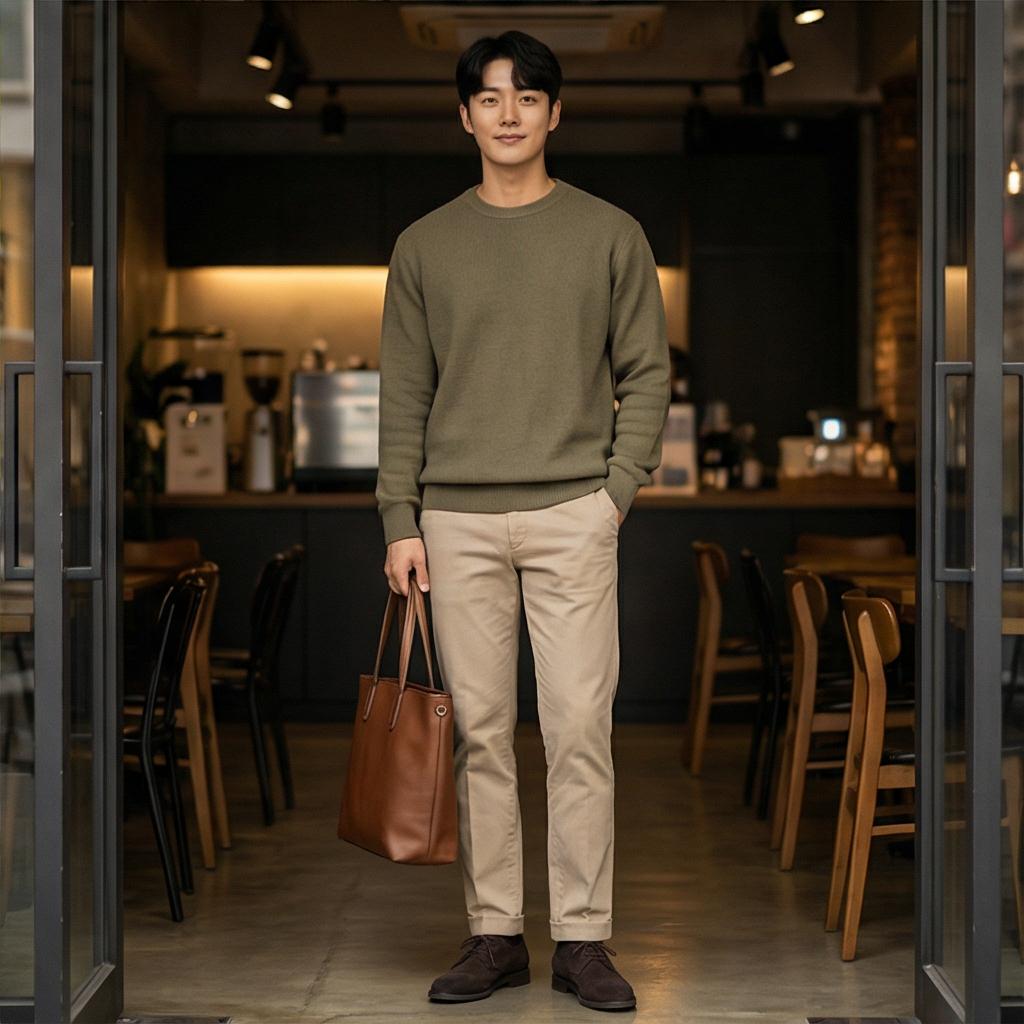 베이지 치노 팬츠: 부드러운 인상의 비즈니스 캐주얼