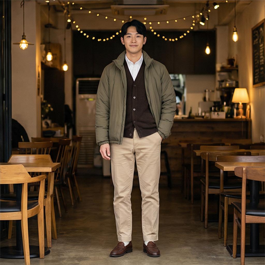 베이지 면바지: 부드러운 데이트룩