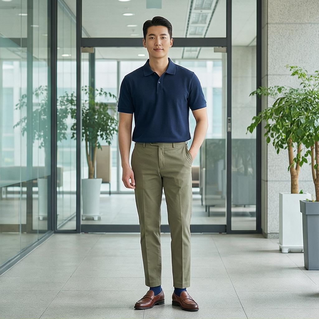 네이비 피케 셔츠: 단정함이 필요한 비즈니스 캐주얼룩