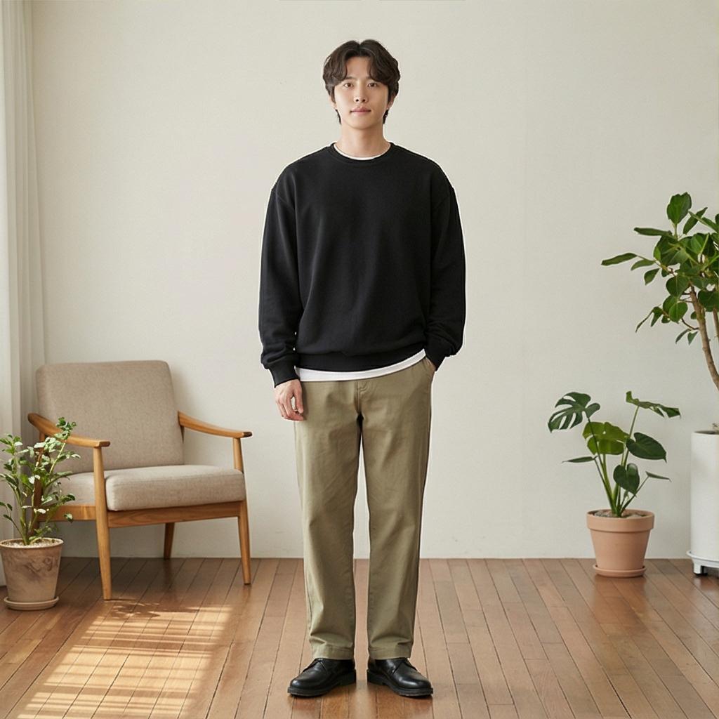 검정색 맨투맨이나 니트: 차분한 분위기의 미니멀룩