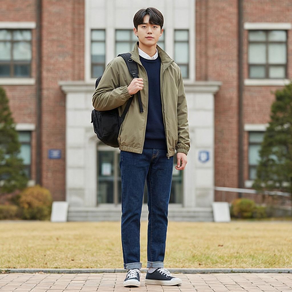 진청 데님 팬츠: 활동적인 캠퍼스 스타일