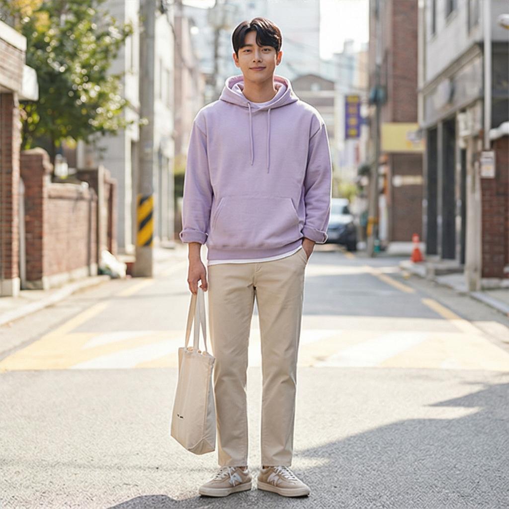 베이지 면바지: 부드러운 주말 나들이 룩