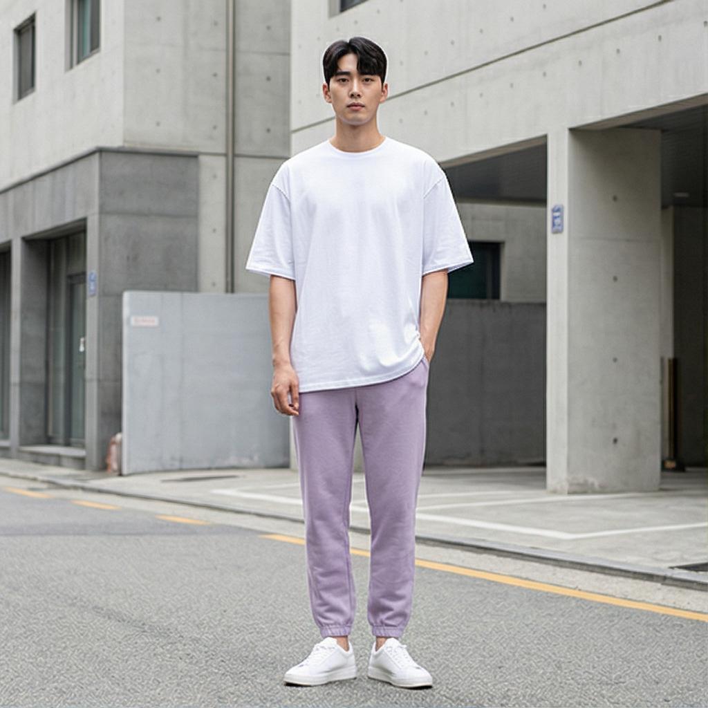 흰색 오버핏 티셔츠와 스니커즈: 깔끔한 데일리룩
