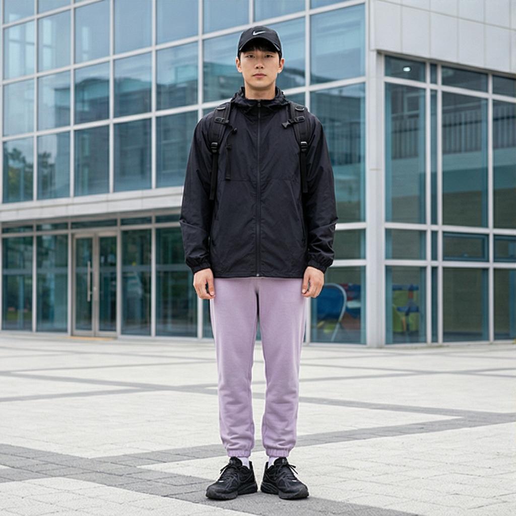 검정색 윈드브레이커: 스포티한 운동룩