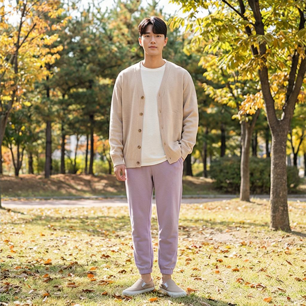 베이지색 니트와 가디건: 부드러운 나들이룩