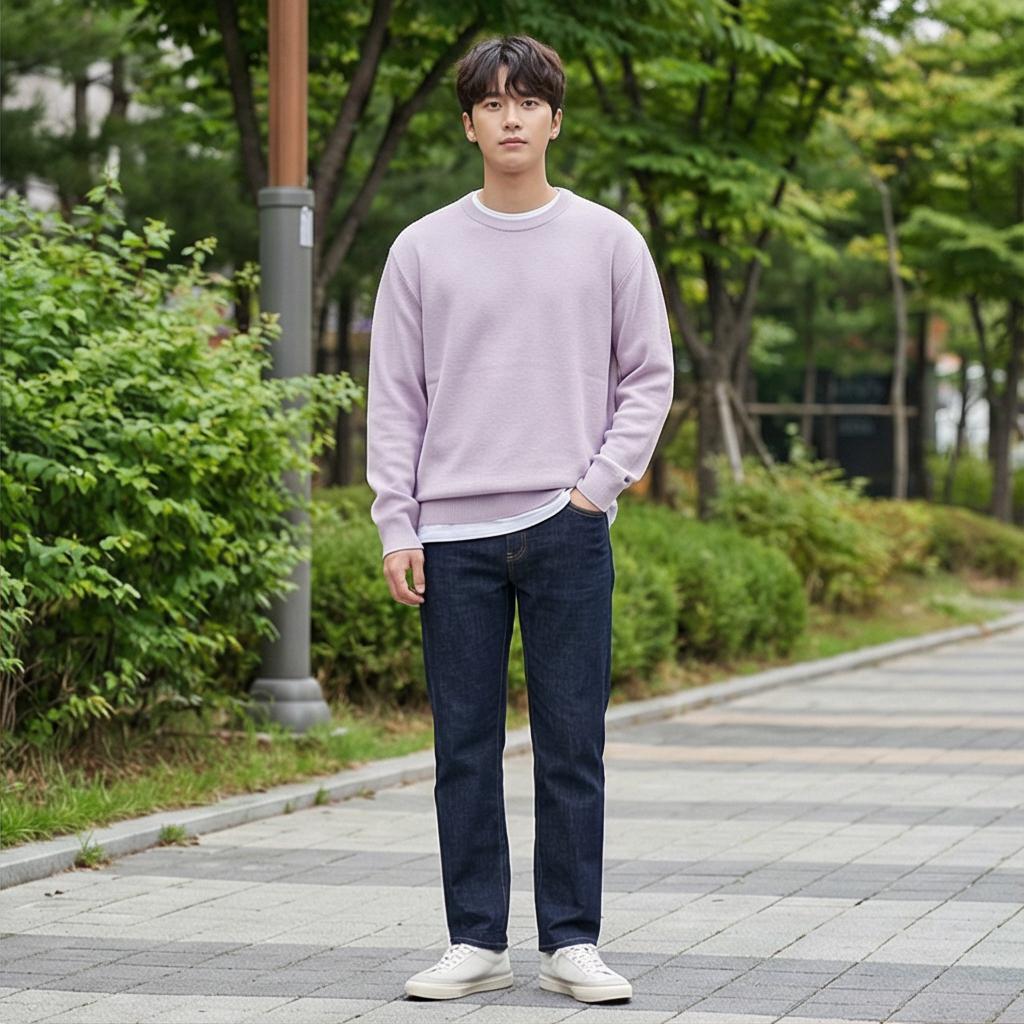 진청 데님 팬츠: 편안한 나들이 스타일