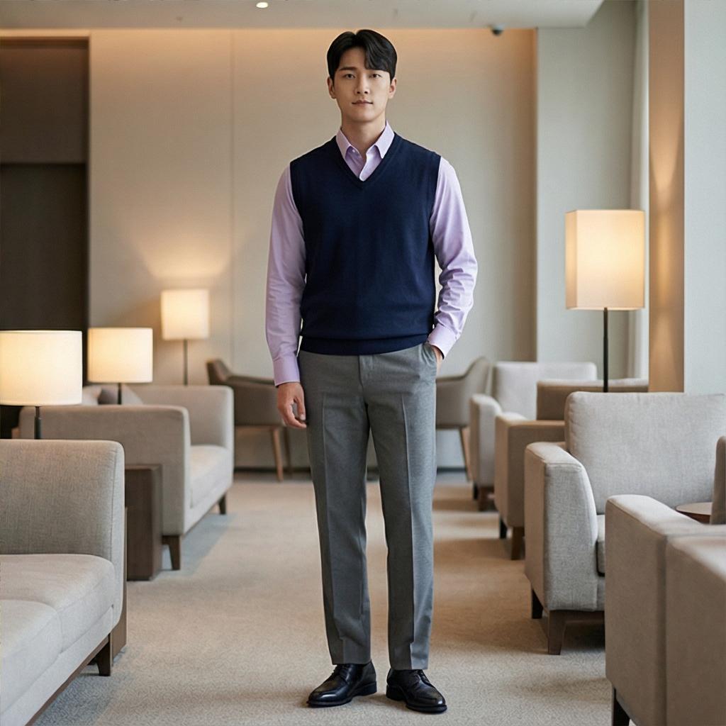 네이비 니트 조끼: 센스 있는 레이어드 스타일