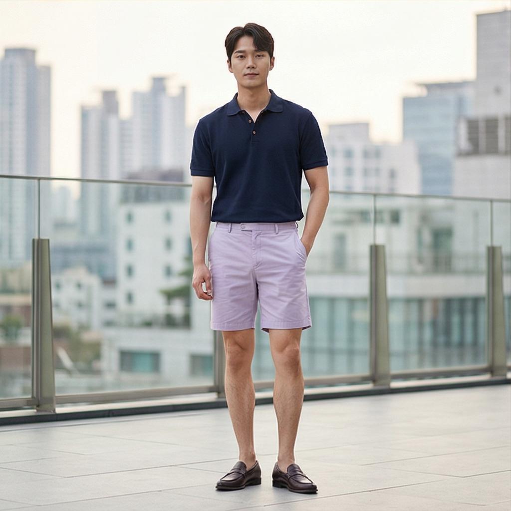 네이비 피케 셔츠: 세련된 나들이룩