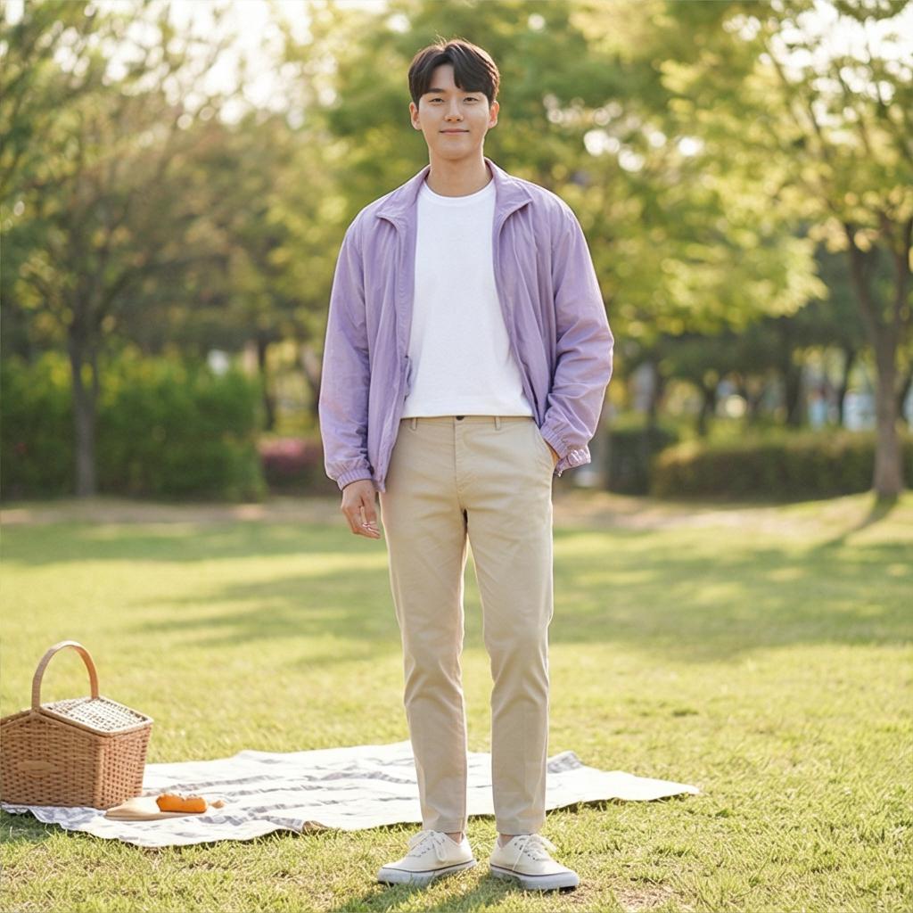 베이지색 치노 팬츠: 부드러운 감성 분위기