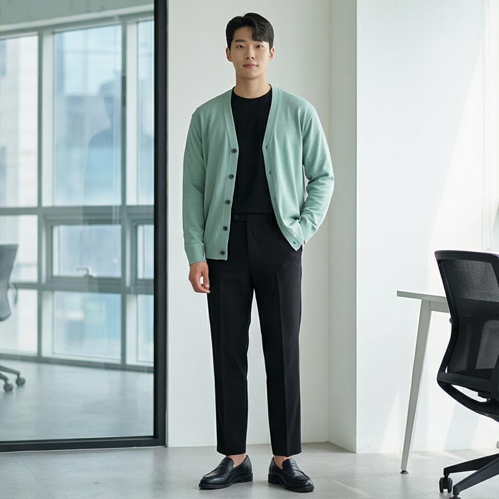 검정 슬랙스 & 가죽 로퍼: 스마트한 오피스 룩