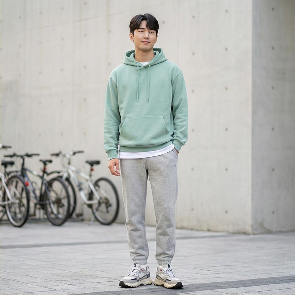 회색 조거 팬츠: 편안한 마실 룩