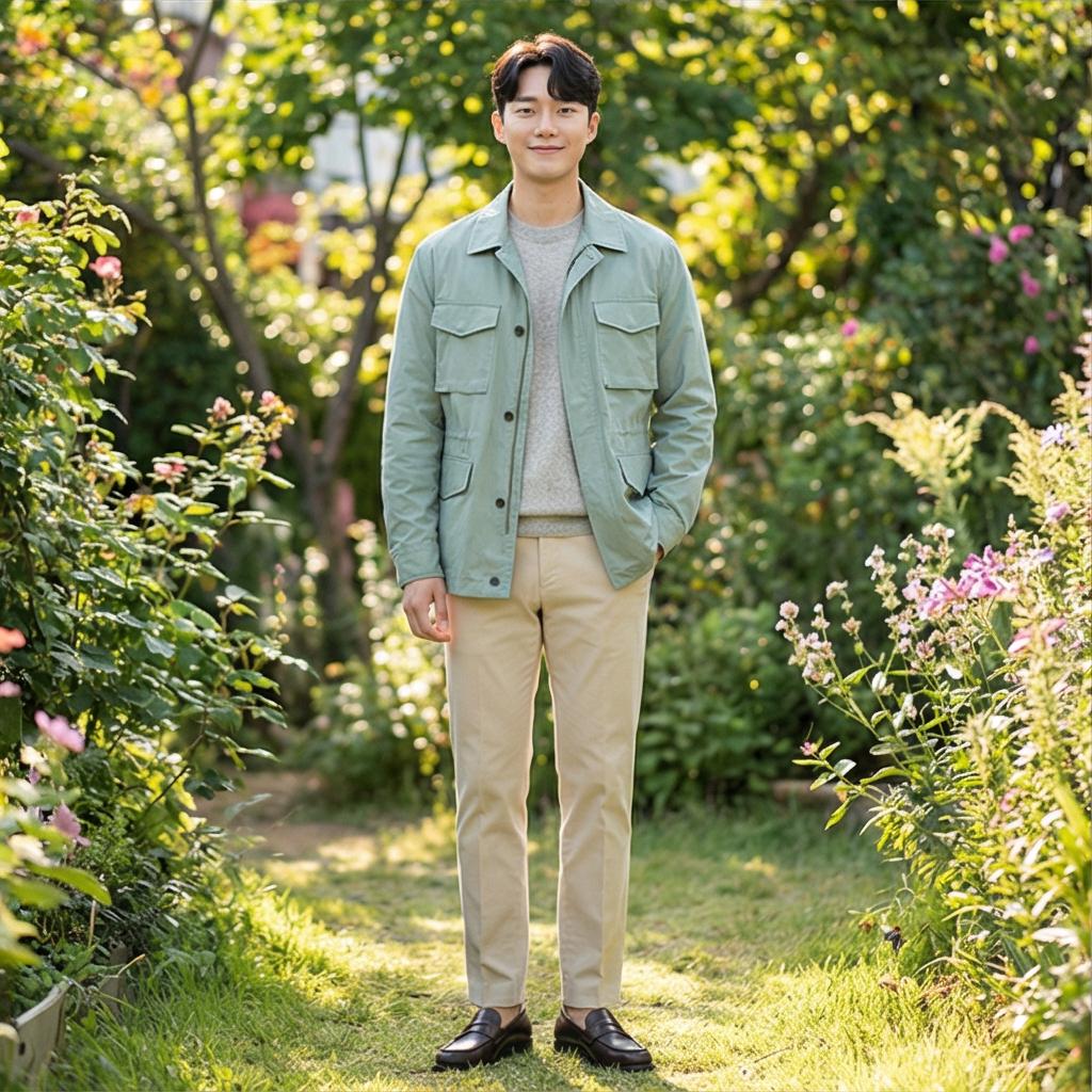 베이지 면바지: 부드러운 인상의 주말 나들이 룩